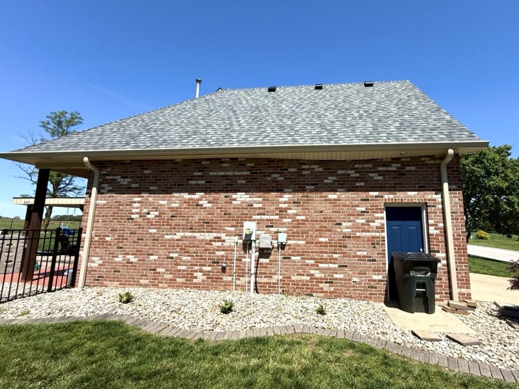Seamless gutter installation on brick home in Freeburg Illinois