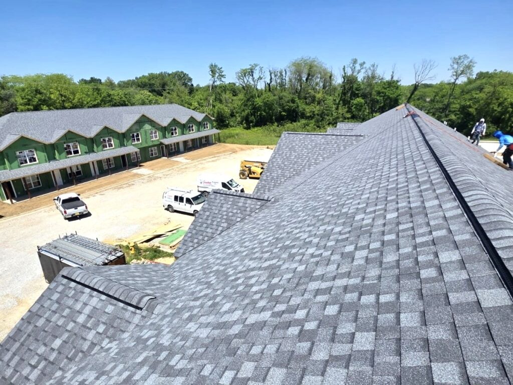 Architectural shingle roof installation on a new construction home in O'Fallon IL by Barringer Brothers Roofing